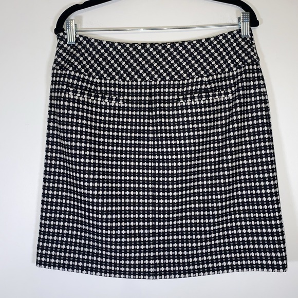 LOFT Ann Taylor Skirt Women 8 Black White Geometric A Line Career Work Stretch - Picture 5 of 7
